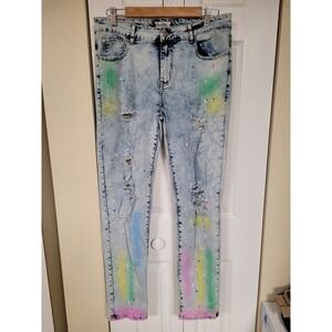 Blue Topic Distressed Paint 90's Splatter Jeans Sz 15/16Jr Grunge/Streetwear